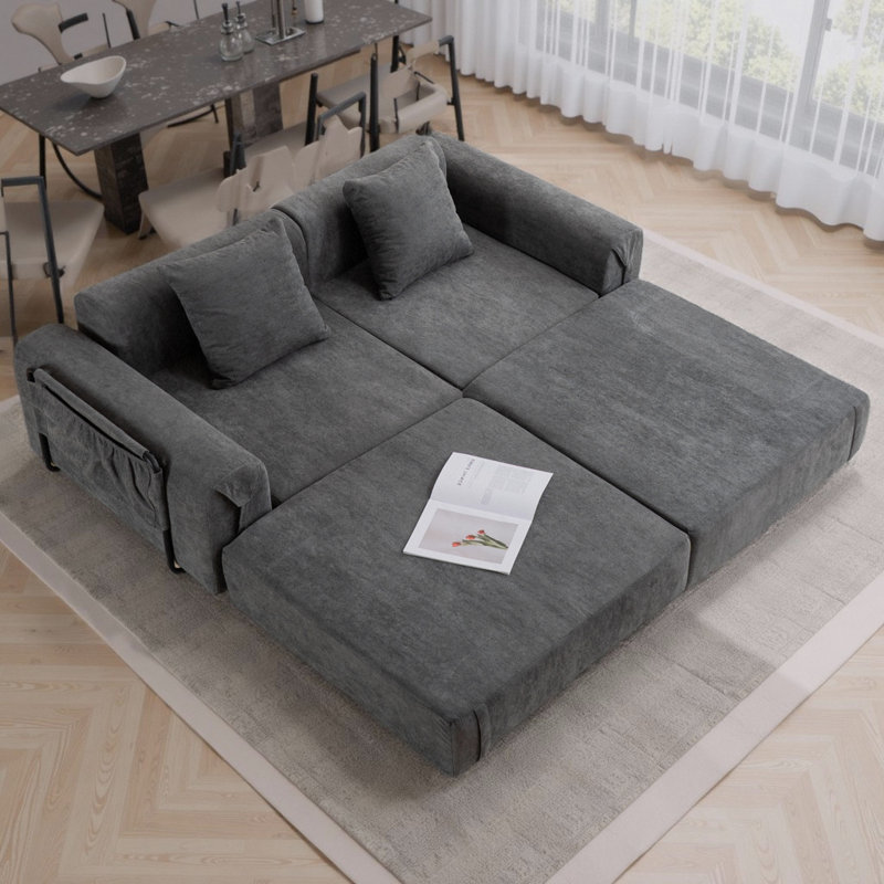 2-Seater Folding Compression Sofa Convertible Sofa Bed Ultra-Comfortable Modular Double Sofa with Metal Frame and Easy Assembly, Polyester Blend Upholstery & Space-Saving Design