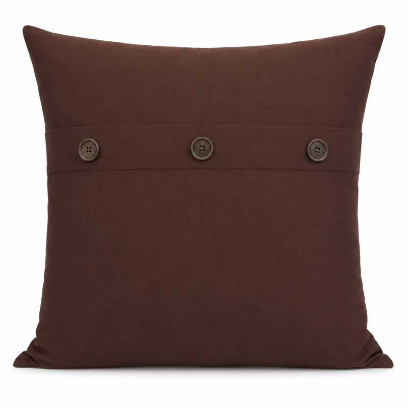 Solid Button Buttons Linen Throw Pillow, Chocolate