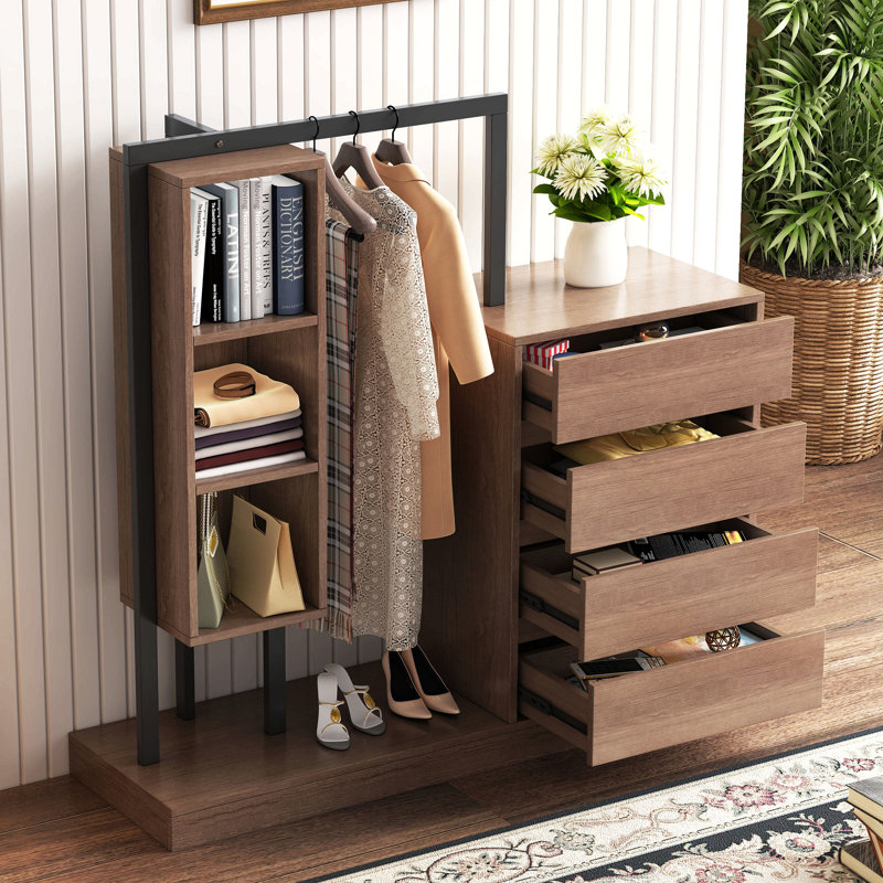 Armoire avec 4 tiroirs et 3 tablettes, Noyer