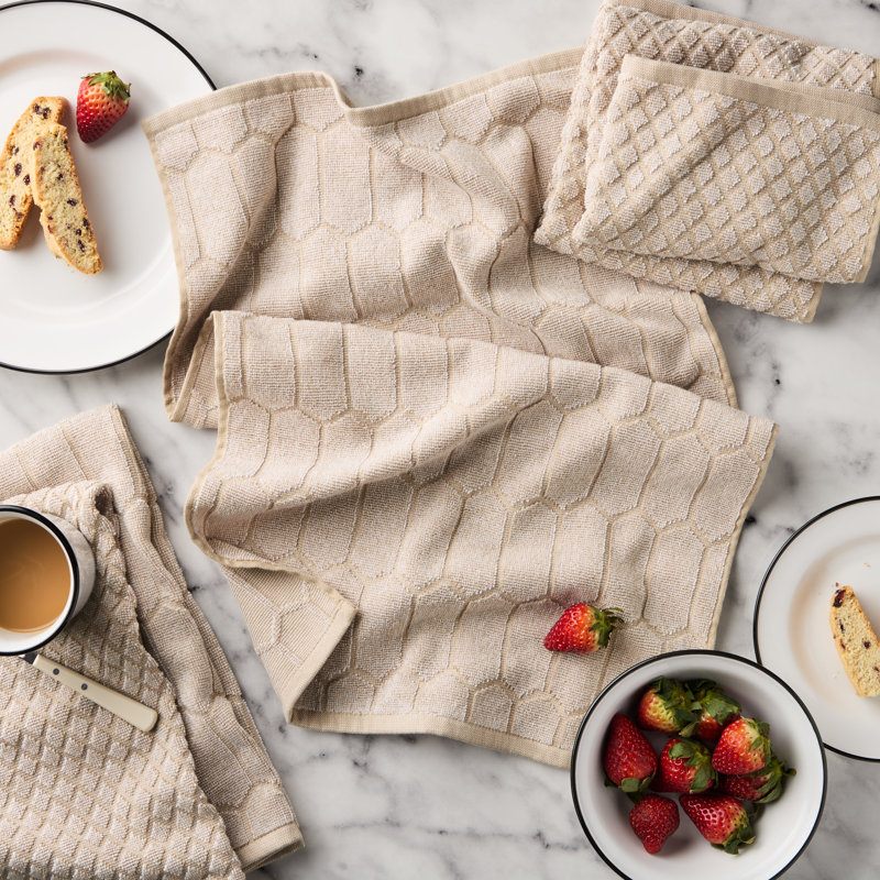 MARTHA STEWART Honeycomb Chambray Textured Kitchen Towel 4-Pack Set Natural 16"x28", Natural