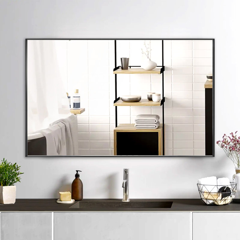Modern & Contemporary Metal Framed Rectangle Wall Mirror Bathroom / Vanity Mirror, Black, 40" x 24"