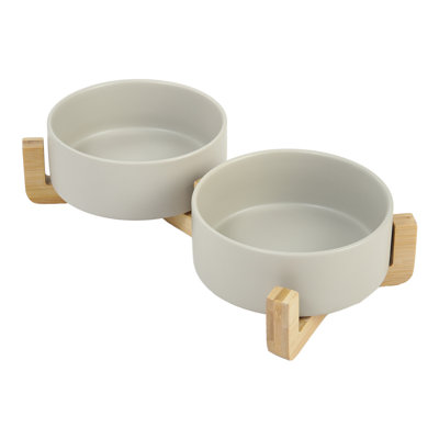 Barstow Anti-Skid Pet Bowl Dog Cat feeder Basin with Wooden Stand