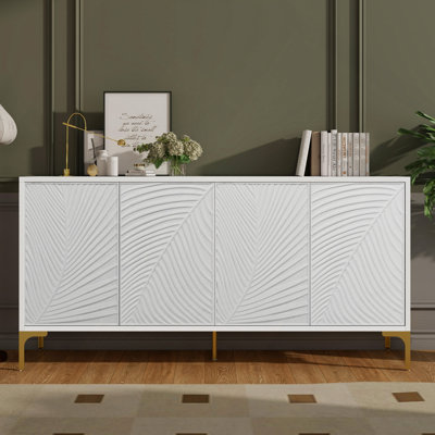 Armoire de rangement multifonctionnelle, buffet à quatre portes avec texture unique, tablettes réglables, idéale pour le bureau, le vestibule et le salon