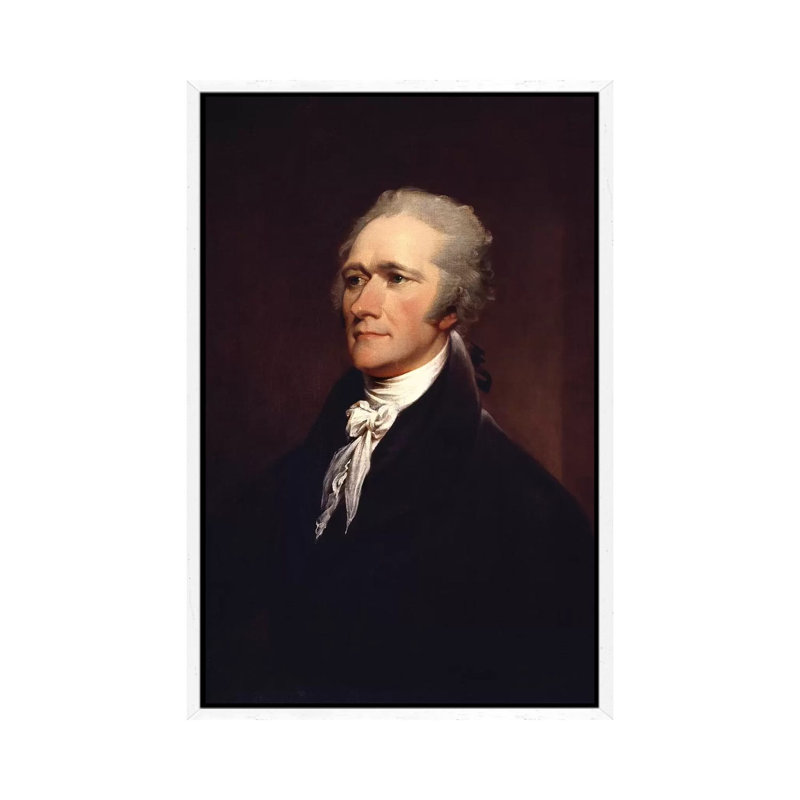 Painting Of Founding Father Alexander Hamilton by John Parrot - Print on Canvas, 66.04 cm H x 45.72 cm W, White Framed