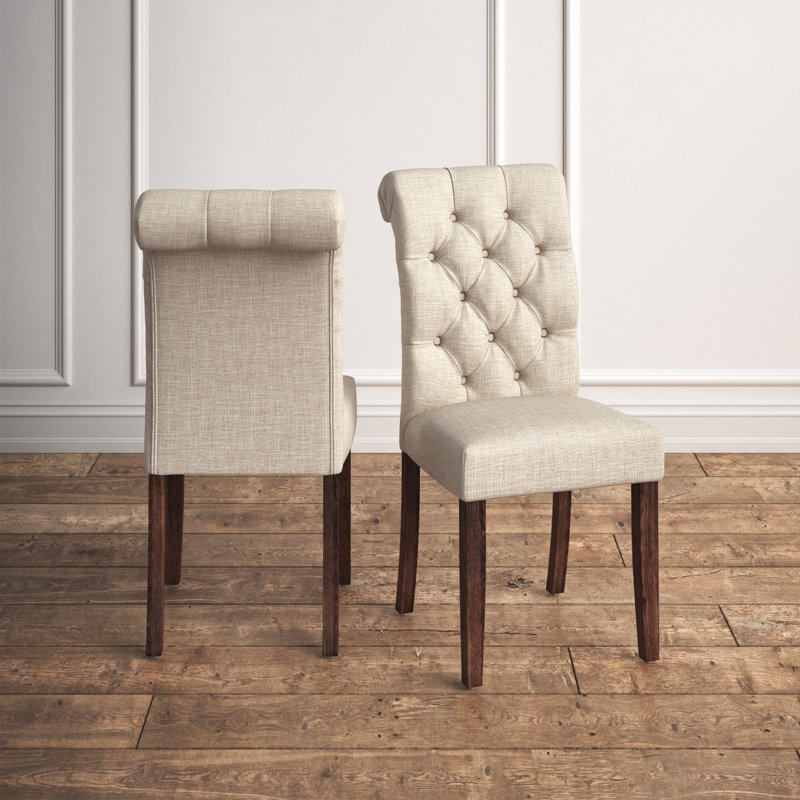 Chaise d'appoint rembourrée et capitonnée Ameriga, Lin beige, Brun