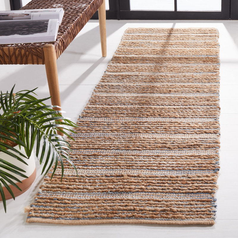 Doleman Hand Woven Jute/Cotton Rug in Blue, Runner 2'3" x 8'