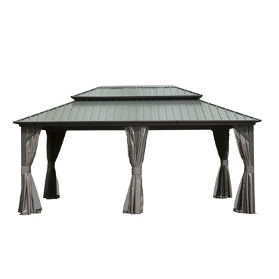 Gray 12' X 18' Gazebo With Galvanized Steel Double Roof - Air Circulation Patio, Backyard, Deck, Lawn Privacy Enhancing