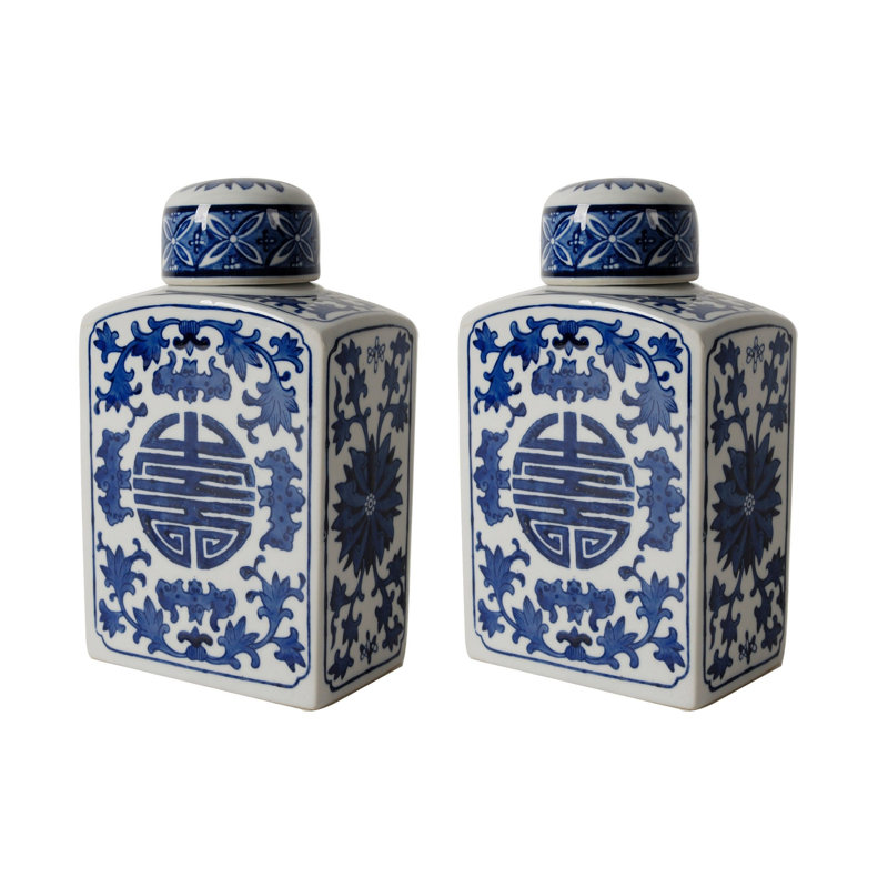 Ensemble de 2 pots en porcelaine bleu / blanc Vanna