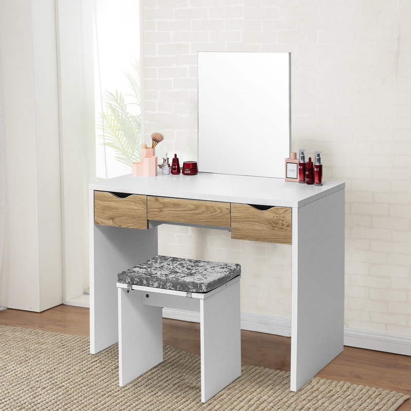 Evonne Dressing Table with Mirror, White/oak
