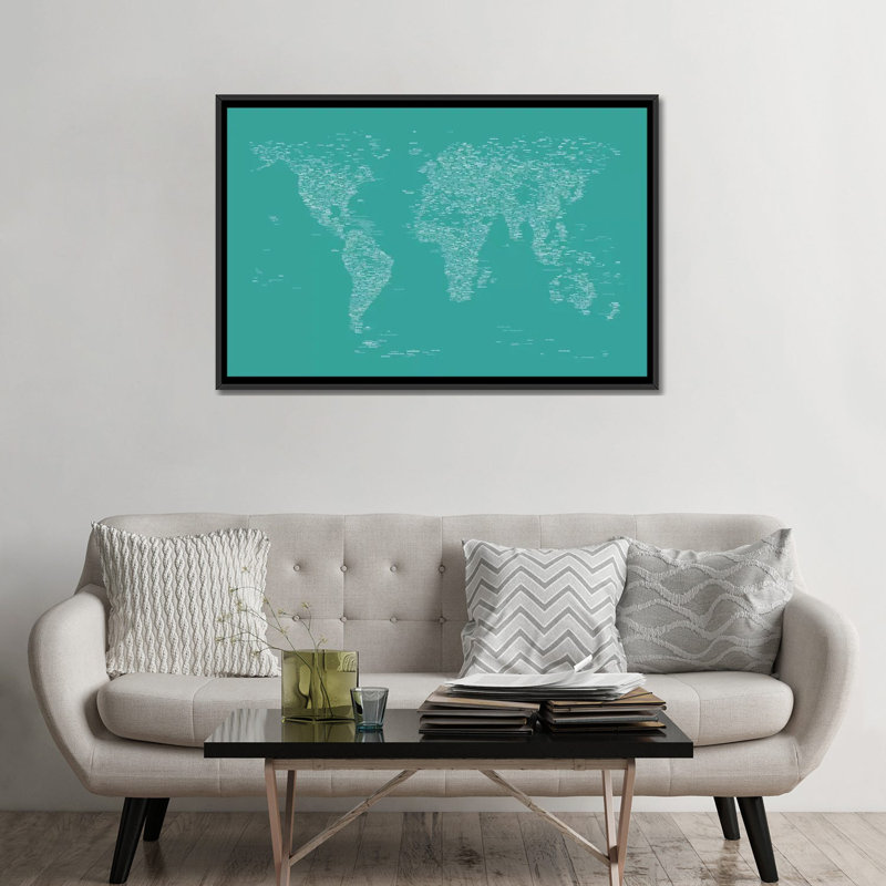 «Font World Map» par Michael Tompsett, impression sur toile tendue en vert, H 18 po x l 26 po x P 1,5 po, Pas de tapis