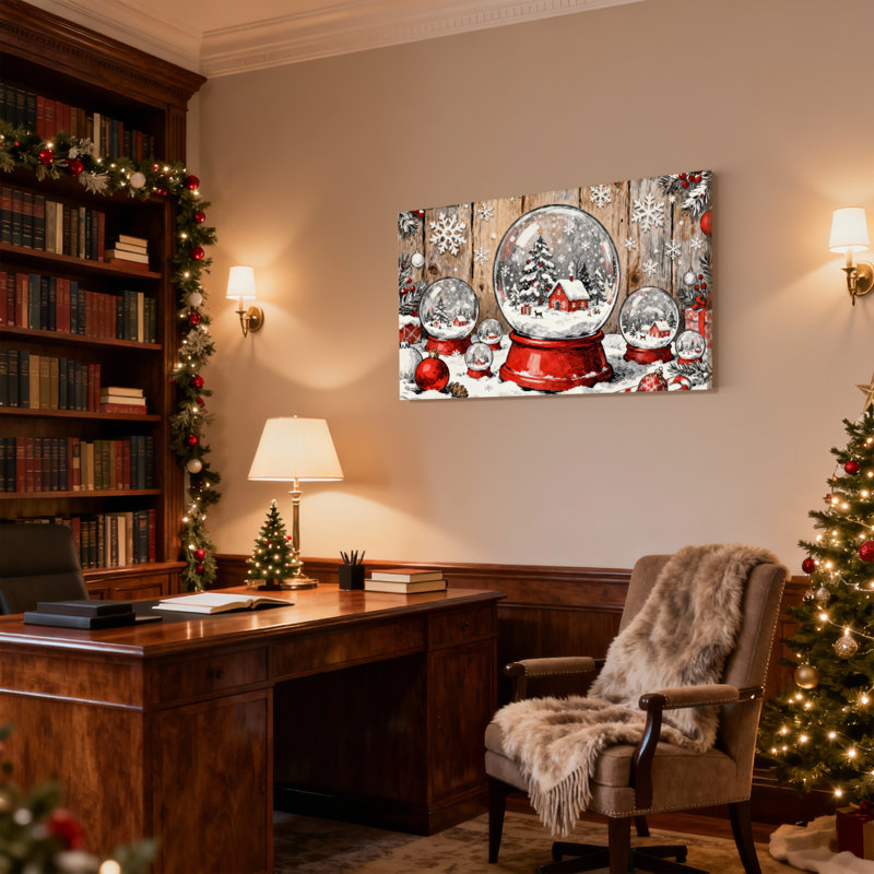 Boule de neige de Noël, scène d'hiver, ensemble de 3 décorations d'art sur toile, décorations de Noël, H 20 po x l 30 po
