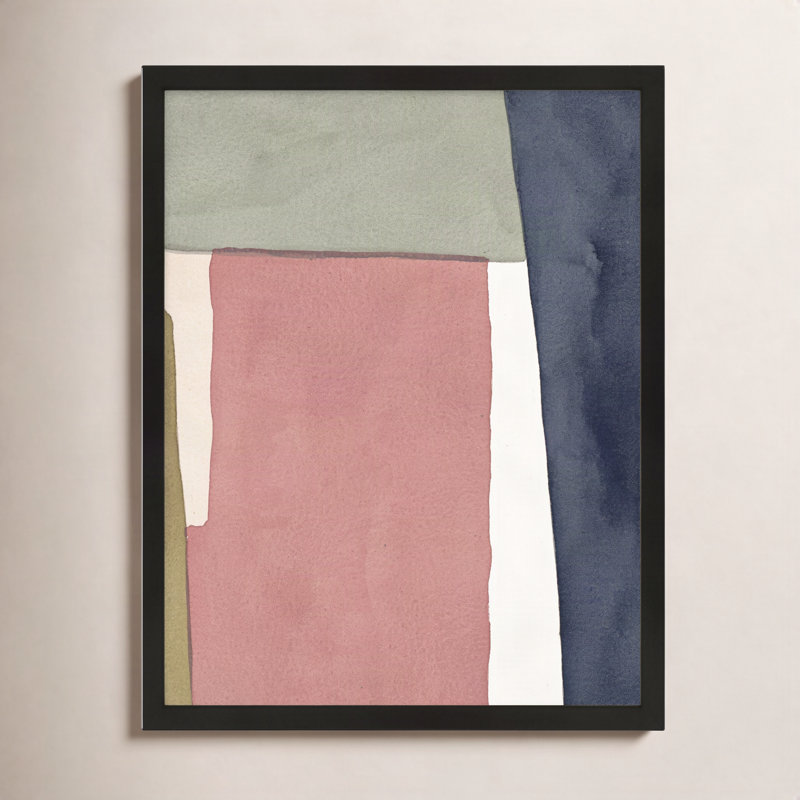 Warm Pink And Indigo Print by Julia Balfour, Black Framed Paper, 30" H x 24" W x 1.25" D