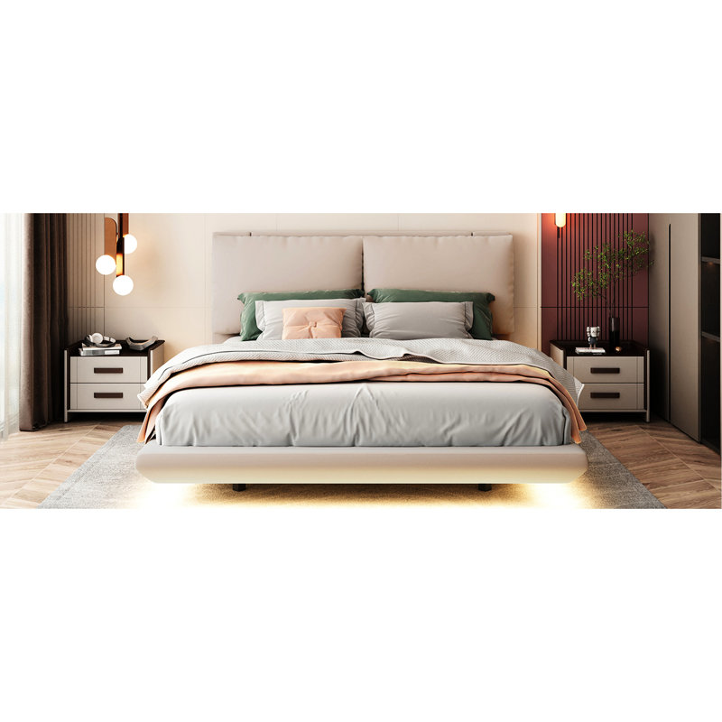 Grand lit à capteur tapissier, beige, 2 dossiers, ports de charge, lit de construction avec grand lit, port et douille, Beige