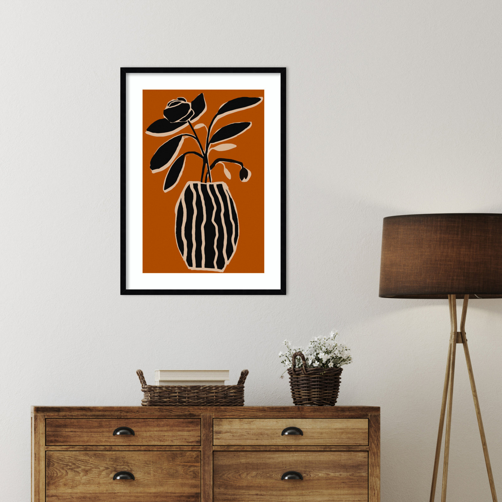 Ochre Still Life No 5 by Treechild, Black Framed, 33" H x 24" W x 1" D