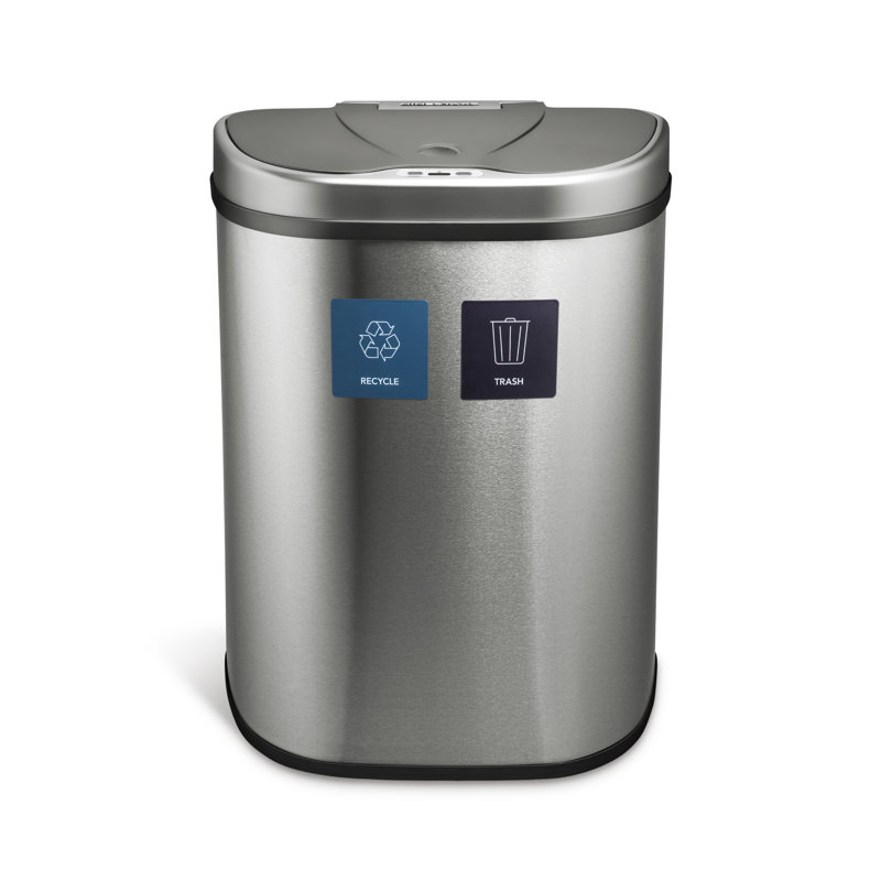 NineStars 18.5 Gallon Stainless Steel Motion Sensor Multi-Compartments Trash & Recycling Bin