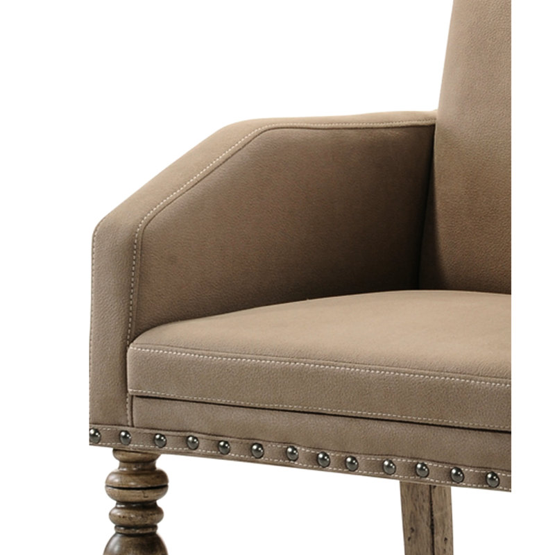 Chaise avec accoudoirs de salle à manger en bois flotté rustique - tête de clou robuste, dossier imprimé en microfibre 2