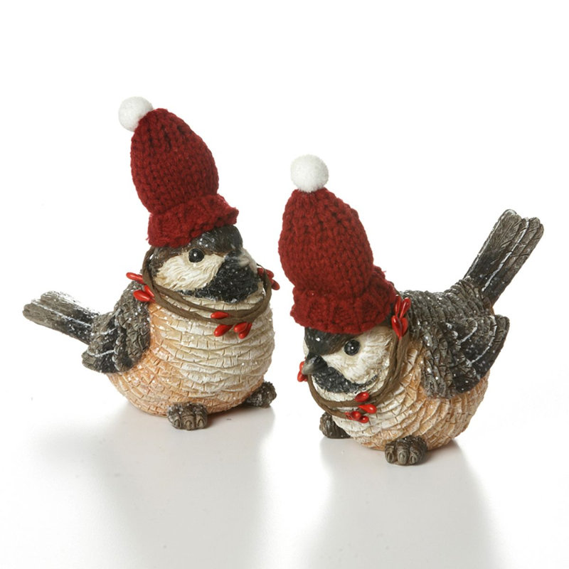 Ensemble de 2 figurines et objets de collection oiseaux avec chapeaux