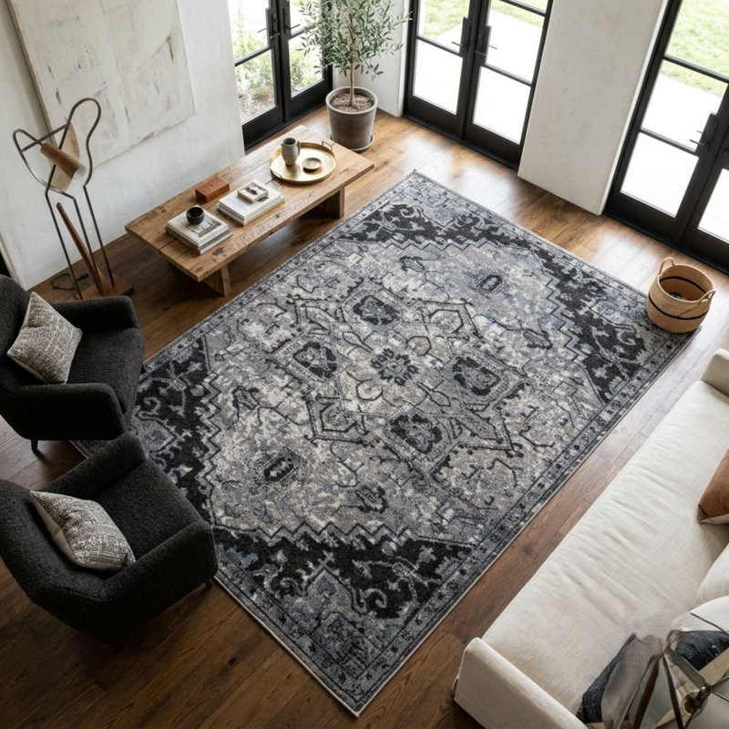 Tapis oriental noir et gris Honig, Rectangulaire 2 pi x 3 pi