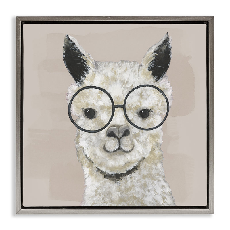 Portrait de lunettes Happy Alpaca, Cadre flottant gris lustré, H 18 po x l 18 po