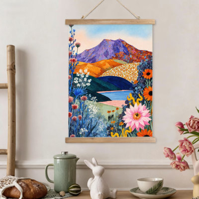 Boule disco florale, art mural à volutes suspendues, cintre en bois intégré, 16 x 24