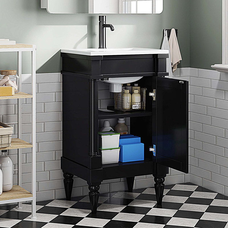 Meuble-lavabo avec porte en céramique 18 po, meuble-lavabo avec porte, Noir