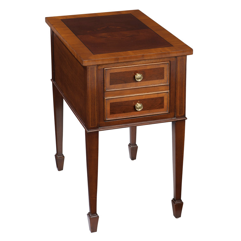 Mahogany Brown Rectangular Chairside Table with Storage