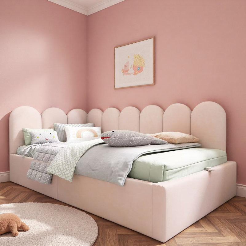 Upholstered Daybed With Hydraulic Storage And Adjustable Side Panels, Pink