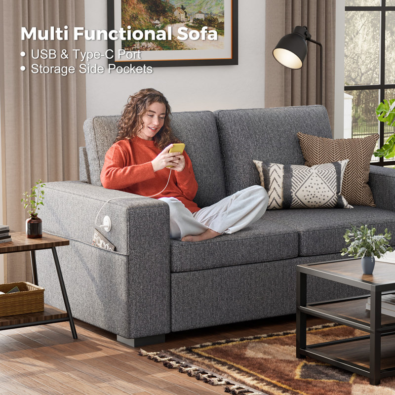 Ebern Designs 70'' Linen Fabric Square Arm Sofa - Wayfair Canada