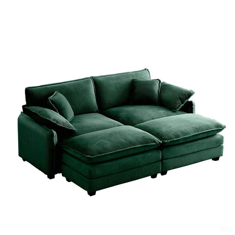 Warm And Cozy Living Room Sofa With Pillows, Upholstered Deep Seat Corduroy Sofa, 33.85" H x 81" W x 57.08" D, Green