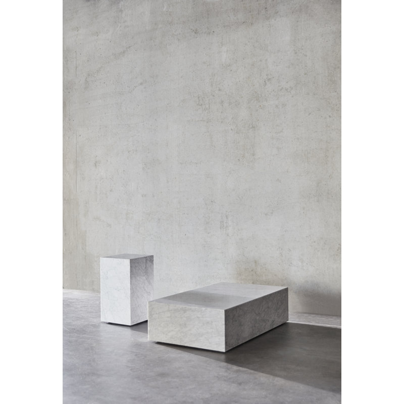 Plinth Marble End Table, White Carrara, 20.1" H x 11.8" W x 11.8" D