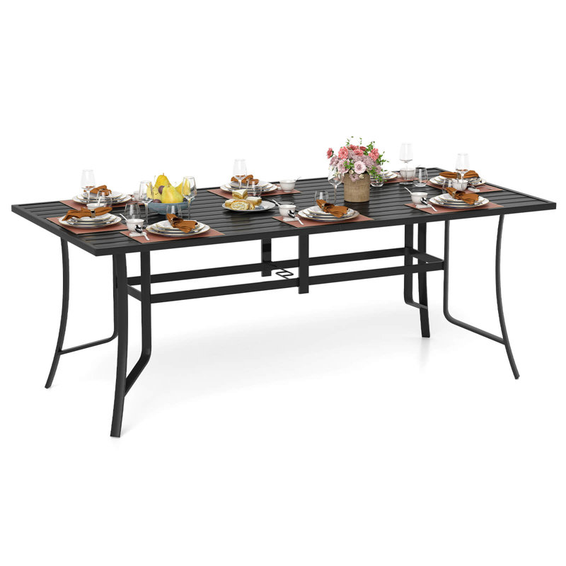 76” x 36” Rectangle Patio Dining Table w/Umbrella Hole for Porch Garden Balcony