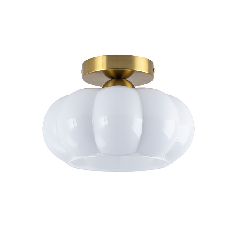 1-Light White Glass Semi Flush Mount, Gold