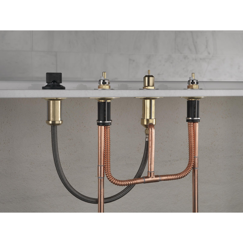 Modern Deck-Mounted Roman Tub Filler Kit with Hand Shower Rough-In