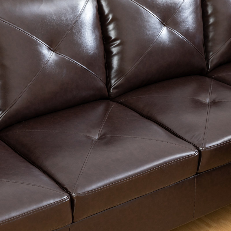Halid Wide Sofa & Chaise with Ottoman, Left Hand Facing, Faux Leather Brown