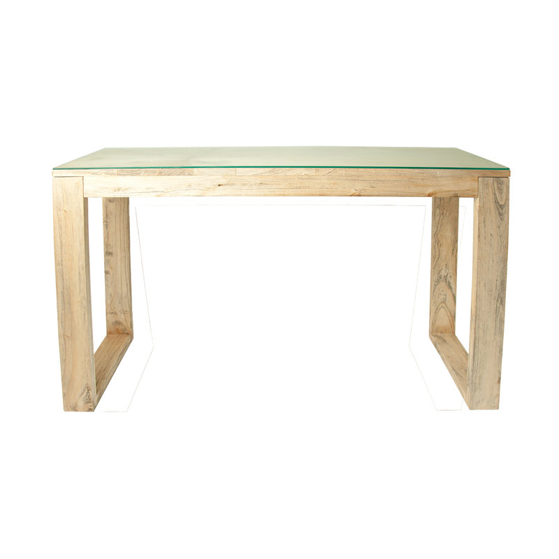 Millste 120 cm W Glass and Solid Wood Top Console Table