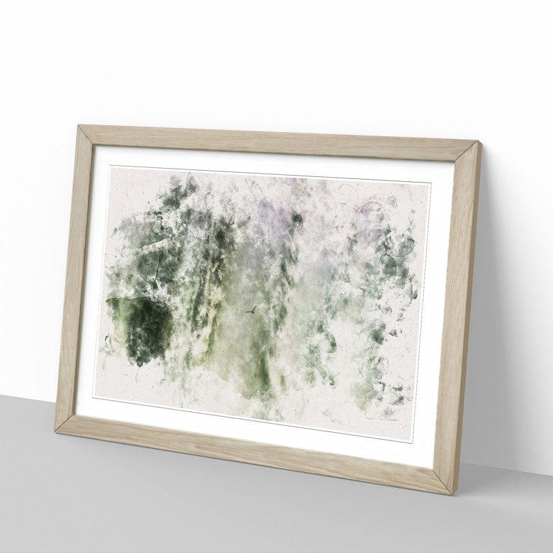 Bird Flying by the Waterfall Watercolour - Picture Frame Graphic Art Print, 45cm H x 63cm W x 2cm D, Oak Framed