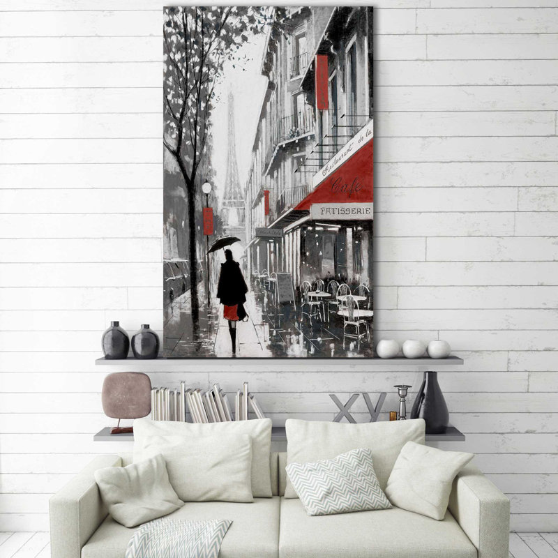 «Rainy Paris I» par E. Anthony Orme - Peinture, Toile tendue, H 40 po x l 24 po x P 1,5 po