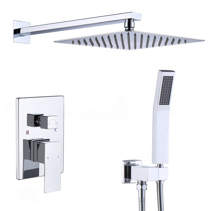 Shower System Shower Faucet Combo Set Wall Mounted With 10" Rainfall Shower Head And Handheld Shower Faucet, Chrome Finish With Brass Valve Rough-In