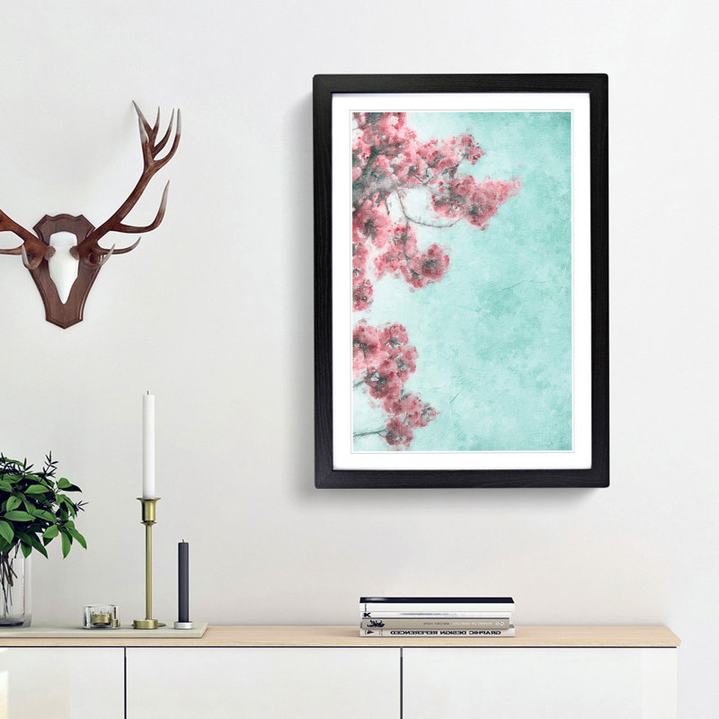 Cherry Blossom Tree Branches - Single Picture Frame Painting on MDF, 63cm H x 45cm W x 2cm D, Black Framed