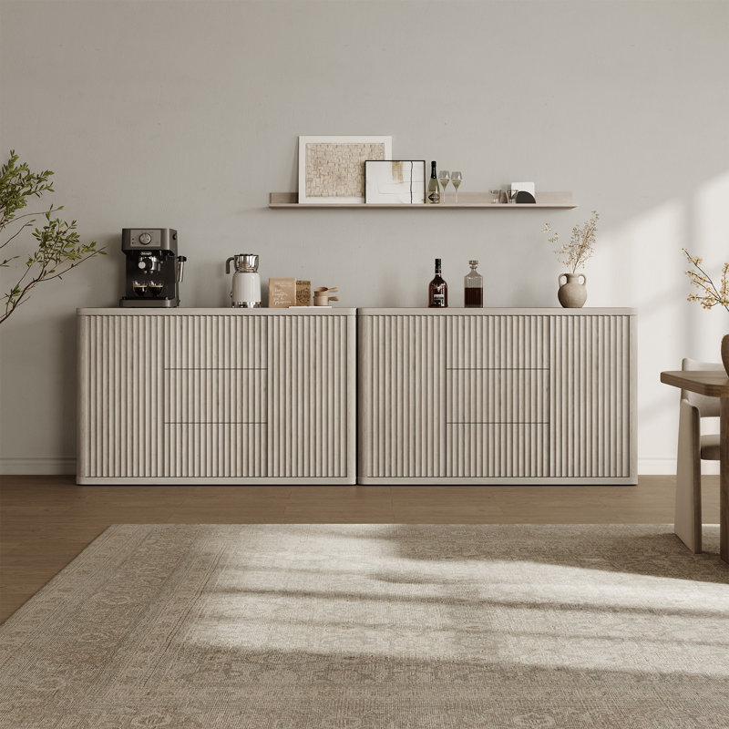 54.7'' W Modern 2-Door And 3-Drawer Fluted Sideboard With Adjustable Shelves, White Alder, 2