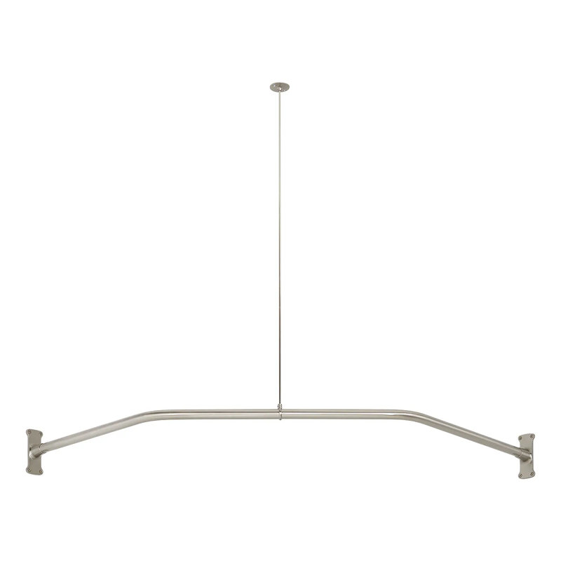 Neo-Angle Brass Shower Rod with Ceiling Support, Brushed Nickel