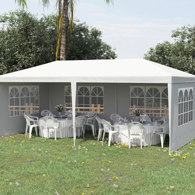Grande tente de réception 10 pi x 20 pi, blanche avec 4 parois latérales détachables, idéale pour les mariages et les événements sportifs en plein air, abri confortable pour les spectateurs, parties de tente amovibles, protection, espace intérieur spacieux