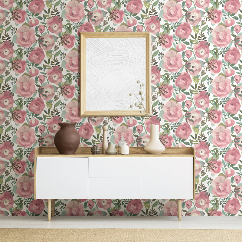 Zenia 10.06m x 52.07cm Semi-Gloss Wallpaper Roll, Pink