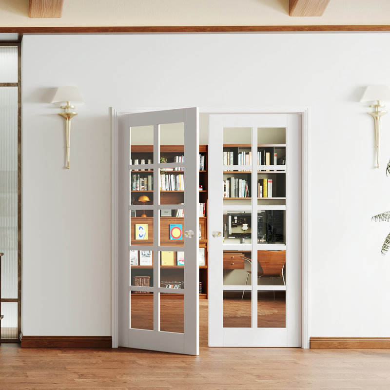 Slab Doors-Transparent Glass Ten-Lite Surface Modern Design Interior Doors MDF With Handle, Hardware Not Included.