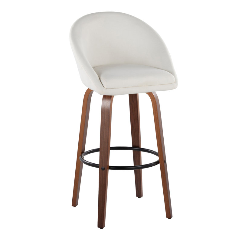 Tabouret de bar contemporain à hauteur fixe, Crème, Noyer