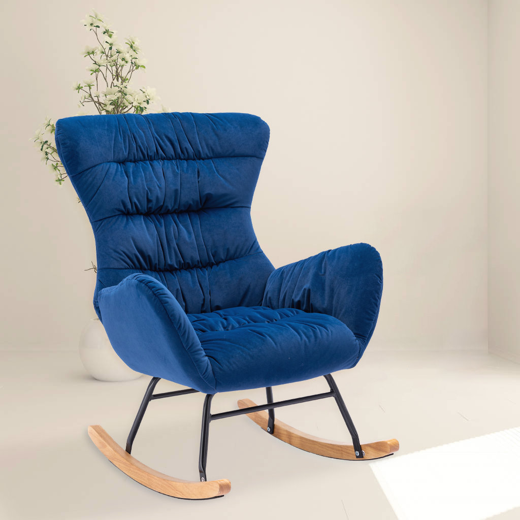 Mercer41 Masumi Velvet Upholstered Nursery Rocking Chair With