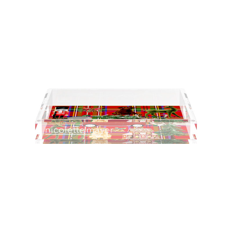 Acrylic Decorative Tray, Plaid , 12"W x 12"D x 2"H