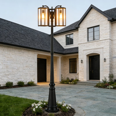 80"H Triple Headed Lamp Post Full with Matte Black Finish
