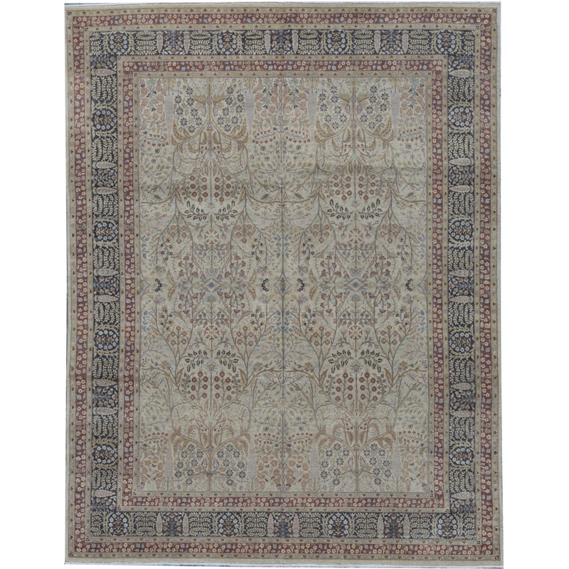 Tapis ivoire et noir noué à la main de haute qualité