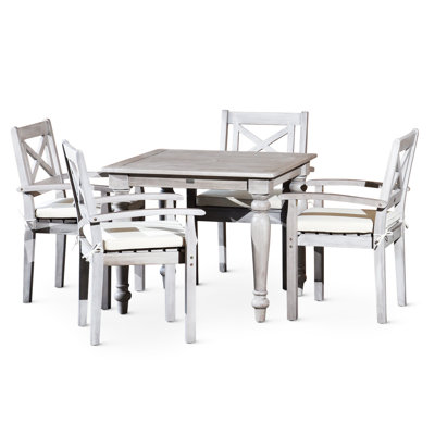 Élégante table carrée en bois massif gris argenté pour la détente en plein air et le divertissement avec glacis, pièce fonctionnelle